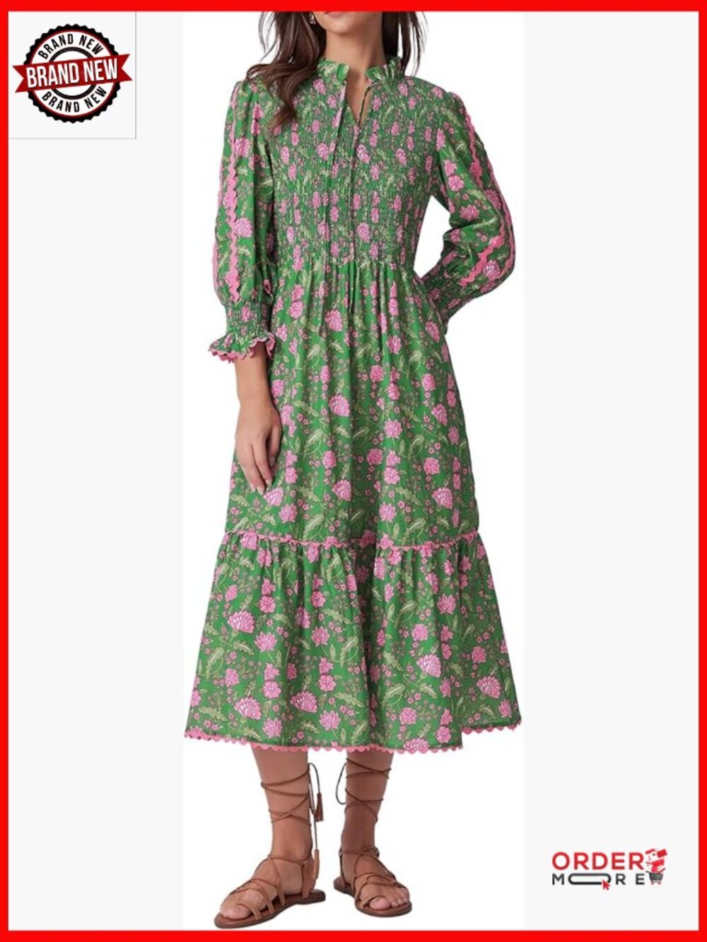 Long Sleeve Flowy Midi Dress with Pockets Bohemian Spring Casual